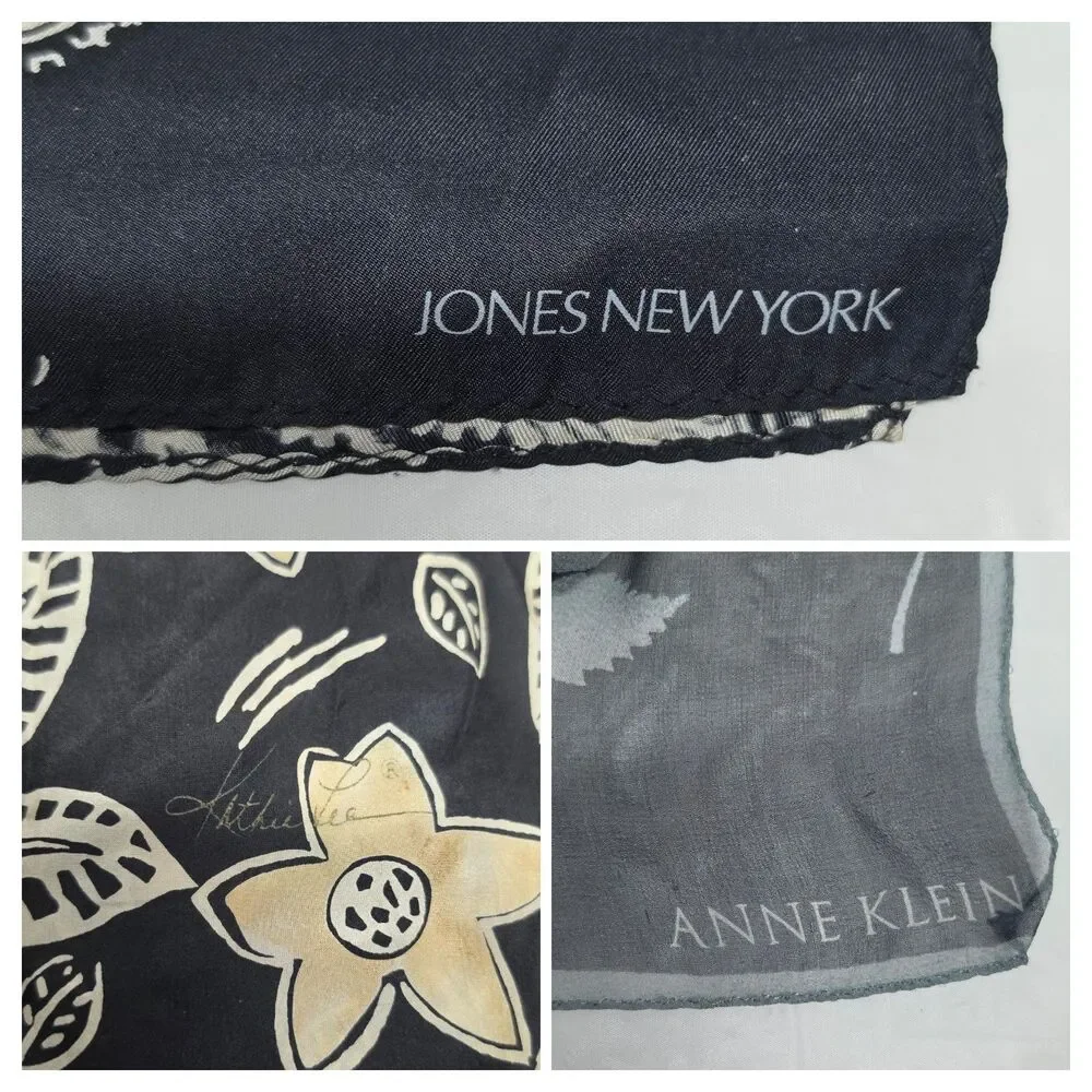 Vintage Designer Silk Scarf Bundle Of 3 Black White Gray Floral Paisley